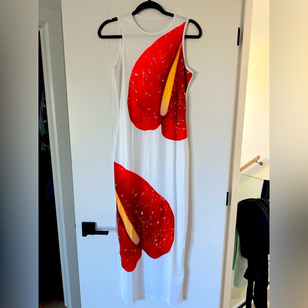 Anthurium like Loewe floral-print stretch-mesh maxi dress size M